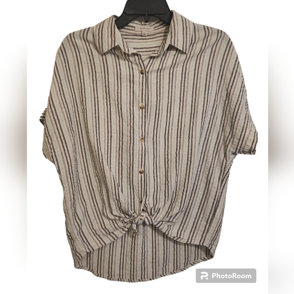 Gilli Cotton Gauze Tie Up Front Shirt Button Front short sleeve Size Small